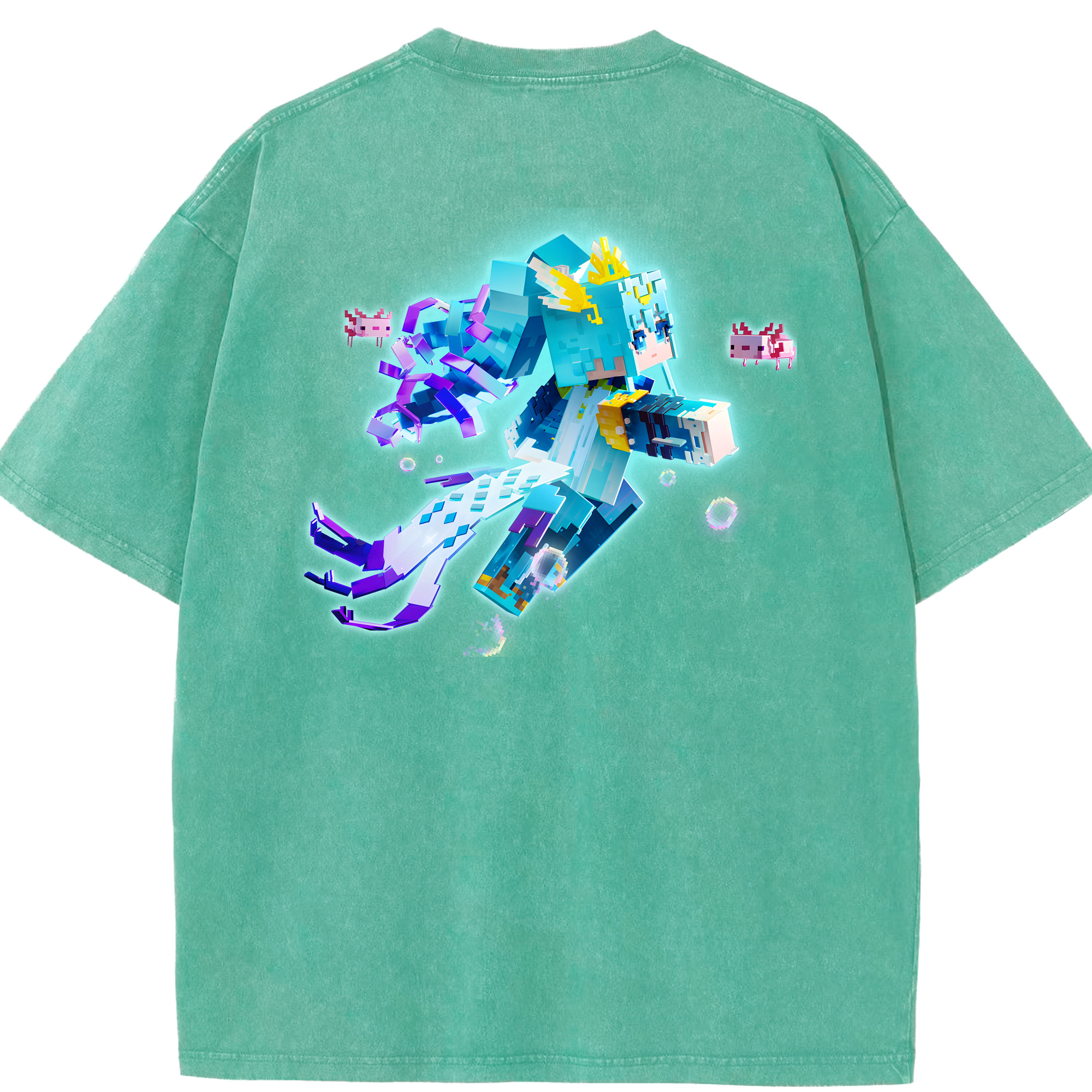 （画像用） マインクラフト ブロックの世界 Minecraft MC Block world 綿100% ヴィンテージ風 半袖Tシャツ（背面プリント）